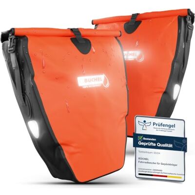 Büchel 2 stuks fietstassen voor bagagedrager, 25,4 liter, 100% waterdicht, met draaggreep en schouderriem, fietstas, bagagedragertas, fietstas achter Büchel 2 stuks fietstassen voor bagagedrager, 25,4 liter, 100% waterdicht, met draaggreep en schouderriem, fietstas, bagagedragertas, fietstas achter