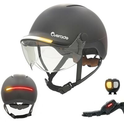 OVERADE Life helm met vizier voor fiets, scooter, met krachtige verlichting voor/achter, knipperfunctie, eenheidsmaat OVERADE Life helm met vizier voor fiets, scooter, met krachtige verlichting voor/achter, knipperfunctie, eenheidsmaat