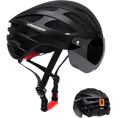 Shinmax Fietshelm voor heren en dames, MTB-fietshelm met USB, magnetisch UV-beschermend licht, helder zelfklevend vizier, uniseks, verstelbaar, fietshelm voor weg en raceboard, Shinmax Fietshelm voor heren en dames, MTB-fietshelm met USB, magnetisch UV-beschermend licht, helder zelfklevend vizier, uniseks, verstelbaar, fietshelm voor weg en raceboard,