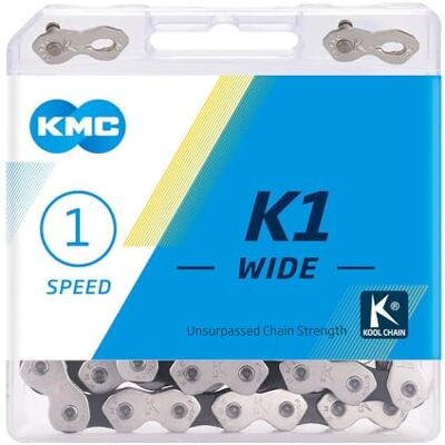 KMC Uniseks – zilver/zwart K1 brede ketting 1/2 inch x 1/8 inch, 110 schakels, zilver/zwart KMC Uniseks – zilver/zwart K1 brede ketting 1/2 inch x 1/8 inch, 110 schakels, zilver/zwart