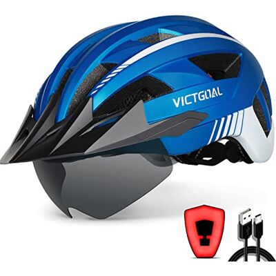 VICTGOAL Fietshelm met afneembare magnetische veiligheidsbril en afneembaar vizier, lichte helm voor volwassenen VICTGOAL Fietshelm met afneembare magnetische veiligheidsbril en afneembaar vizier, lichte helm voor volwassenen
