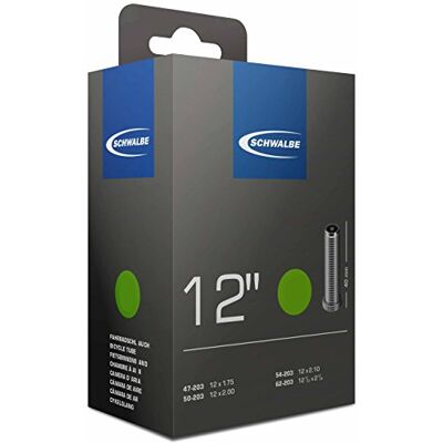 Schwalbe Fietsbinnenband AV1 12" AV1 47/62-203 EK AGV 40 mm slang, zwart Schwalbe Fietsbinnenband AV1 12" AV1 47/62-203 EK AGV 40 mm slang, zwart