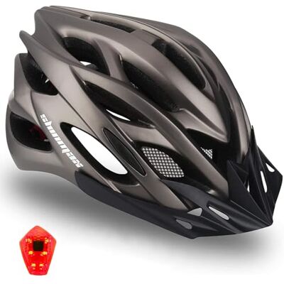 Shinmax Fietshelm voor heren en dames, fietshelm met led, veiligheidslamp, bescherming, MTB- en mountainbike-helm met afneembaar vizier, voor volwassenen, fietshelm voor bergen, straat, verstelbaar, Shinmax Fietshelm voor heren en dames, fietshelm met led, veiligheidslamp, bescherming, MTB- en mountainbike-helm met afneembaar vizier, voor volwassenen, fietshelm voor bergen, straat, verstelbaar,