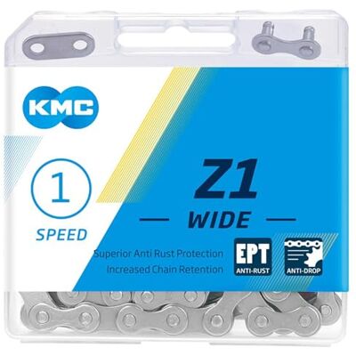 KMC Uniseks: 12NR DLC Black Z1 Wide EPT 1 versnelling, 1/2 inch x 1/8 inch, 128 schakels, zilver KMC Uniseks: 12NR DLC Black Z1 Wide EPT 1 versnelling, 1/2 inch x 1/8 inch, 128 schakels, zilver