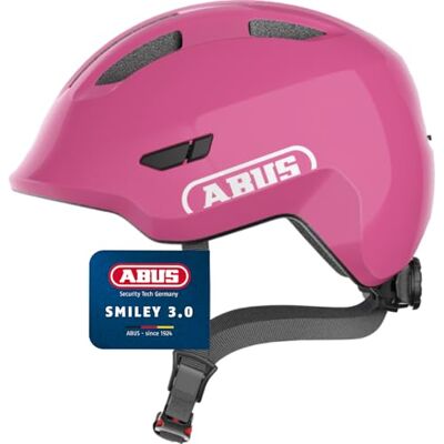 ABUS Smiley 3.0 Helm glanzend roze M 5055 Fietshelm voor kinderen, laag profiel, passende designs, paardenstaartopening, meisjes en jongens ABUS Smiley 3.0 Helm glanzend roze M 5055 Fietshelm voor kinderen, laag profiel, passende designs, paardenstaartopening, meisjes en jongens