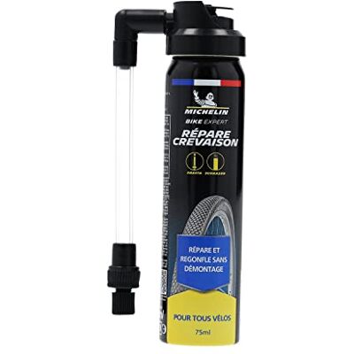 Michelin Aerosol, anti-lek bom, accessoires voor de reparatie van een luchtkamer, lekke fiets, bandenreparatieset voor fiets, mountainbike, 75 ml, gemaakt in Frankrijk Michelin Aerosol, anti-lek bom, accessoires voor de reparatie van een luchtkamer, lekke fiets, bandenreparatieset voor fiets, mountainbike, 75 ml, gemaakt in Frankrijk