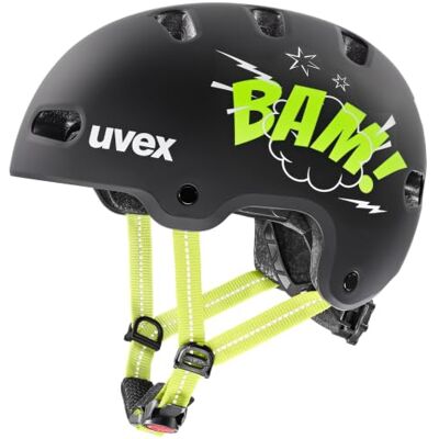 Uvex Kid 4 Style Fietshelm voor kinderen, zwart/limoengroen, mat, 55-58 cm Uvex Kid 4 Style Fietshelm voor kinderen, zwart/limoengroen, mat, 55-58 cm