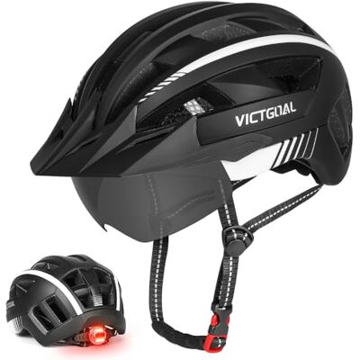 VICTGOAL Fietshelm voor volwassenen met ledlicht, verstelbare MTB-fietshelm, mountainbike-helm voor volwassenen, heren en dames VICTGOAL Fietshelm voor volwassenen met ledlicht, verstelbare MTB-fietshelm, mountainbike-helm voor volwassenen, heren en dames
