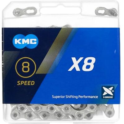 KMC Uniseks: volwassenen X8 Silver 8 ketting 1/2 inch x3/32, 114 schakels, zilver KMC Uniseks: volwassenen X8 Silver 8 ketting 1/2 inch x3/32, 114 schakels, zilver