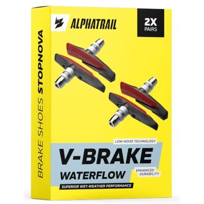 Alphatrail Remblokken voor fiets, V-brake, 72 mm, regen en nat, 2 paar voor Shimano, Tektro Waterflow asymmetrische mountainbike voor aluminium velgen, trekking, stad, e-bike Alphatrail Remblokken voor fiets, V-brake, 72 mm, regen en nat, 2 paar voor Shimano, Tektro Waterflow asymmetrische mountainbike voor aluminium velgen, trekking, stad, e-bike