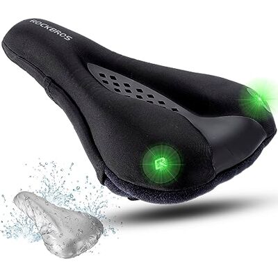 ROCKBROS Fietszadelhoes met achterlicht, comfortabel fietszadelkussen, fietsstoelhoes van gel, ademend, waterdicht, veilig, met regenhoes, zwart ROCKBROS Fietszadelhoes met achterlicht, comfortabel fietszadelkussen, fietsstoelhoes van gel, ademend, waterdicht, veilig, met regenhoes, zwart