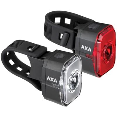 AXA Niteline Spot+ USB fietsverlichtingsset: 45 lumen voorlicht en 15 lumen achterlicht, oplaadbaar via USB-C, 7,5 uur looptijd AXA Niteline Spot+ USB fietsverlichtingsset: 45 lumen voorlicht en 15 lumen achterlicht, oplaadbaar via USB-C, 7,5 uur looptijd