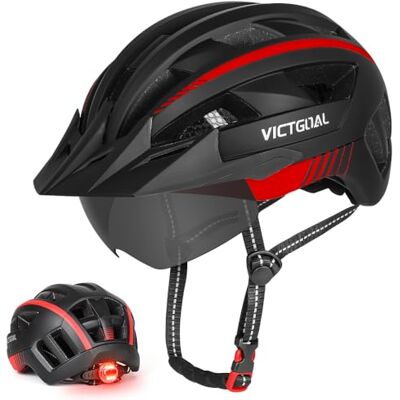 VICTGOAL Fietshelm voor volwassenen met ledlicht, verstelbare MTB-fietshelm, mountainbike-helm voor volwassenen, heren en dames VICTGOAL Fietshelm voor volwassenen met ledlicht, verstelbare MTB-fietshelm, mountainbike-helm voor volwassenen, heren en dames