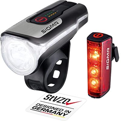 Sigma SPORT Aura 80 en Blaze LED fietsverlichtingsset StVZO goedgekeurde batterij voor- en achterlicht met remfunctie Sigma SPORT Aura 80 en Blaze LED fietsverlichtingsset StVZO goedgekeurde batterij voor- en achterlicht met remfunctie