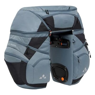 VAUDE Fietstas voor bagagedrager Karakorum Pro 68L, Heron Bagagedragertas achter met 68 liter volume, vuilafstotend, deelbaar in 2 zakken en 1 rugzak VAUDE Fietstas voor bagagedrager Karakorum Pro 68L, Heron Bagagedragertas achter met 68 liter volume, vuilafstotend, deelbaar in 2 zakken en 1 rugzak