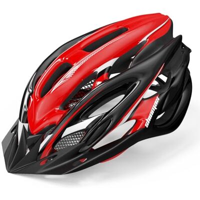 Shinmax Fietshelm met afneembaar vizier met ledlicht, voor dames en heren, lichte en verstelbare fietshelm voor mountainbike, racefiets, 57-62 cm Shinmax Fietshelm met afneembaar vizier met ledlicht, voor dames en heren, lichte en verstelbare fietshelm voor mountainbike, racefiets, 57-62 cm