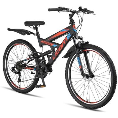 Licorne Bike Premium 26 inch Mountainbike, uniseks, volwassen en kinderen, Shimano 21 versnellingen derailleur, volledige vering Licorne Bike Premium 26 inch Mountainbike, uniseks, volwassen en kinderen, Shimano 21 versnellingen derailleur, volledige vering