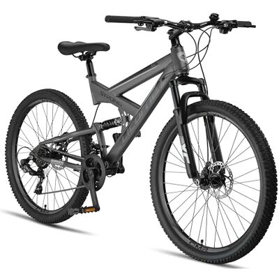 Licorne Bike Strong 2D Premium mountainbike in 26, 27,5 en 29 inch, fiets voor jongens, meisjes, dames en heren, schijfrem voor en achter, 21 versnellingen, volledige vering Licorne Bike Strong 2D Premium mountainbike in 26, 27,5 en 29 inch, fiets voor jongens, meisjes, dames en heren, schijfrem voor en achter, 21 versnellingen, volledige vering
