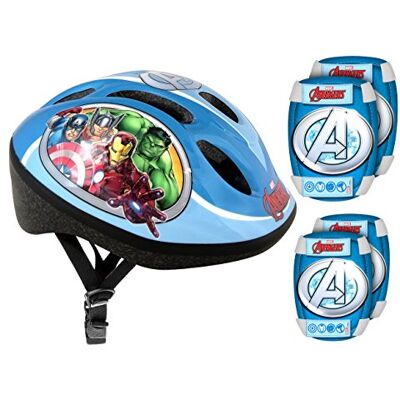Stamp Beschermende set voor jongens, inclusief helm, knie- en elleboogbeschermers, fiets, Avengers, blauw, 52-56 cm EU Stamp Beschermende set voor jongens, inclusief helm, knie- en elleboogbeschermers, fiets, Avengers, blauw, 52-56 cm EU