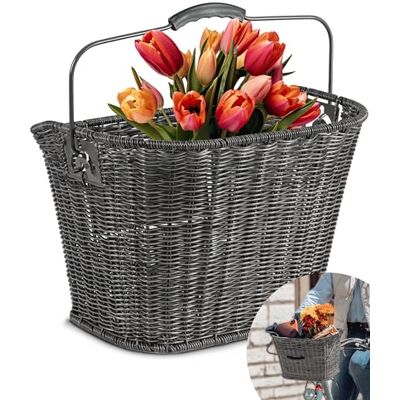 Büchel Polyrotan fietsmand vooraan I met innovatieve snelklikhouder I fietsmand voor voorzijde 35 x 26 x 25 cm I fietsmand fietsstuur Büchel Polyrotan fietsmand vooraan I met innovatieve snelklikhouder I fietsmand voor voorzijde 35 x 26 x 25 cm I fietsmand fietsstuur