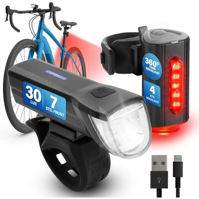 Fischer Twin led-verlichtingsset met 360° vloerverlichting voor meer zichtbaarheid en bescherming, oplaadbare batterijen met usb, zwart, normaal Fischer Twin led-verlichtingsset met 360° vloerverlichting voor meer zichtbaarheid en bescherming, oplaadbare batterijen met usb, zwart, normaal