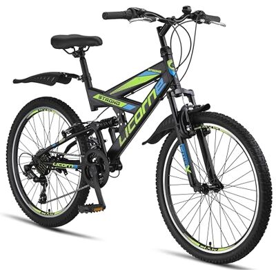 Licorne Bike Premium 26 inch Mountainbike, uniseks, volwassen en kinderen, Shimano 21 versnellingen derailleur, volledige vering Licorne Bike Premium 26 inch Mountainbike, uniseks, volwassen en kinderen, Shimano 21 versnellingen derailleur, volledige vering