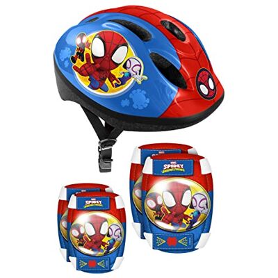 Stamp Helm + elleboog- en kniebeschermers Spidey, jeugd, uniseks, rood, blauw 50-56 cm Stamp Helm + elleboog- en kniebeschermers Spidey, jeugd, uniseks, rood, blauw 50-56 cm