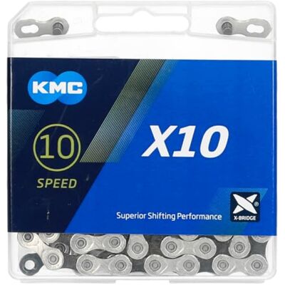 KMC Uniseks volwassenen zilver/zwart X10 10-voudige ketting, 114 schakels, zilver/zwart KMC Uniseks volwassenen zilver/zwart X10 10-voudige ketting, 114 schakels, zilver/zwart