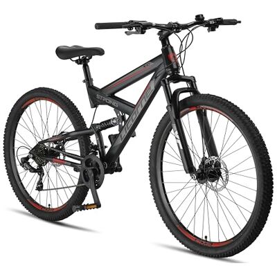 Licorne Bike Strong 2D Premium mountainbike in 26, 27,5 en 29 inch, fiets voor jongens, meisjes, dames en heren, schijfrem voor en achter, 21 versnellingen, volledige vering Licorne Bike Strong 2D Premium mountainbike in 26, 27,5 en 29 inch, fiets voor jongens, meisjes, dames en heren, schijfrem voor en achter, 21 versnellingen, volledige vering