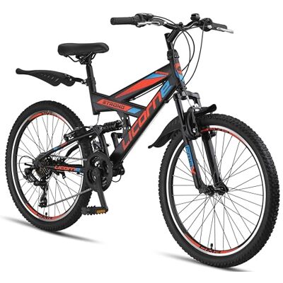 Licorne Bike Premium 26 inch Mountainbike, uniseks, volwassen en kinderen, Shimano 21 versnellingen derailleur, volledige vering Licorne Bike Premium 26 inch Mountainbike, uniseks, volwassen en kinderen, Shimano 21 versnellingen derailleur, volledige vering