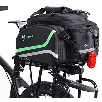 ROCKBROS Fietstas, bagagedrager achter, waterdicht, 10-35 l, fietsen, opbergtas, achter, opvouwbaar, voor fiets, straat, draagbaar, met regenhoes, zwart/groen ROCKBROS Fietstas, bagagedrager achter, waterdicht, 10-35 l, fietsen, opbergtas, achter, opvouwbaar, voor fiets, straat, draagbaar, met regenhoes, zwart/groen