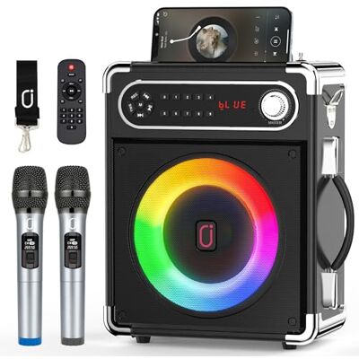 JYX Karaoke-machine met 2 draadloze UHF-microfoons, draagbare bluetooth-luidspreker met bass/treble instelling, afstandsbediening en ledlampen, ondersteunt TF/USB-kaart, AUX IN, FM, REC voor JYX Karaoke-machine met 2 draadloze UHF-microfoons, draagbare bluetooth-luidspreker met bass/treble instelling, afstandsbediening en ledlampen, ondersteunt TF/USB-kaart, AUX IN, FM, REC voor