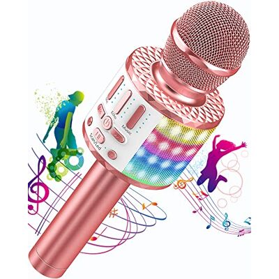 MicQutr Draadloze karaoke-microfoons, Bluetooth, met podiumlicht, draagbare luidspreker voor kinderen/volwassenen, feest, zingen, disco, KTV, clubs, Kerstmis, verjaardag, avond, cadeau-idee, meisjes, jongens MicQutr Draadloze karaoke-microfoons, Bluetooth, met podiumlicht, draagbare luidspreker voor kinderen/volwassenen, feest, zingen, disco, KTV, clubs, Kerstmis, verjaardag, avond, cadeau-idee, meisjes, jongens