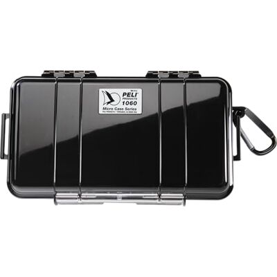 PELI 1060 Micro Case, zwart met zwart inzetstuk, waterdicht, schokbestendig, met karabijnhaak PELI 1060 Micro Case, zwart met zwart inzetstuk, waterdicht, schokbestendig, met karabijnhaak