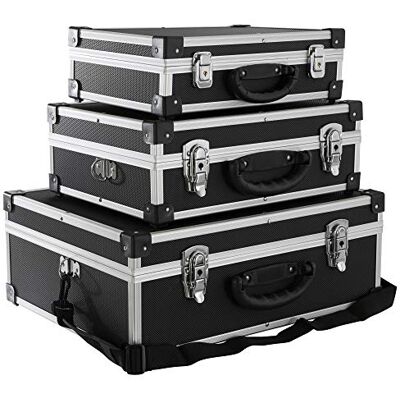 Arebos Set van 3 transportkoffers, totaal 50 liter, afsluitbare aluminium boxen met draaggreep en riem, universeel inzetbaar Arebos Set van 3 transportkoffers, totaal 50 liter, afsluitbare aluminium boxen met draaggreep en riem, universeel inzetbaar