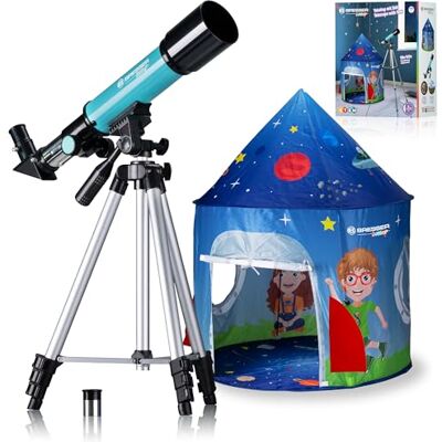 BRESSER Junior Telescoop 50/360 voor kinderen, starterset voor astronomie met tent, refractortelescoop, statief, azimutale frame, oculairs en schuine verwijzing BRESSER Junior Telescoop 50/360 voor kinderen, starterset voor astronomie met tent, refractortelescoop, statief, azimutale frame, oculairs en schuine verwijzing