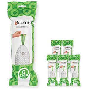 Brabantia PerfectFit Multipack vuilniszakken (code G/23-30 liter), zeer robuust, intrekbare handgrepen, 6 rollen (120 zakken), 138423, wit Brabantia PerfectFit Multipack vuilniszakken (code G/23-30 liter), zeer robuust, intrekbare handgrepen, 6 rollen (120 zakken), 138423, wit