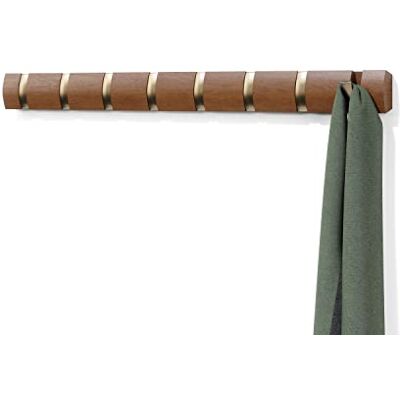 Umbra Kledinghaak Flip Moderne, eenvoudige en ruimtebesparende kapstok met 5 beweegbare haken voor jassen, mantels, sjaals, handtassen en meer, ashout, lichtnoot/goud Umbra Kledinghaak Flip Moderne, eenvoudige en ruimtebesparende kapstok met 5 beweegbare haken voor jassen, mantels, sjaals, handtassen en meer, ashout, lichtnoot/goud
