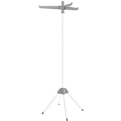SONGMICS Wasdroger, staande wasdroger, 3 draaibare armen voor kleerhangers, draaibaar wasrek, 4 poten, binnen, roestvrij staal, voor maximaal 27 kleding, hoogte 150 cm, grijs-wit LLR510G01 SONGMICS Wasdroger, staande wasdroger, 3 draaibare armen voor kleerhangers, draaibaar wasrek, 4 poten, binnen, roestvrij staal, voor maximaal 27 kleding, hoogte 150 cm, grijs-wit LLR510G01