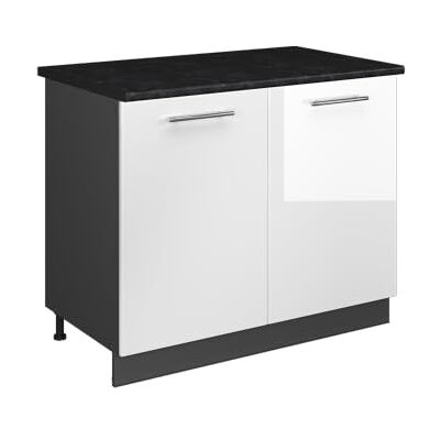 Vicco Meuble bas sous-évier "Fame-Line", Blanc Brillant/Anthracite, 100cm Vicco Meuble bas sous-évier "Fame-Line", Blanc Brillant/Anthracite, 100cm
