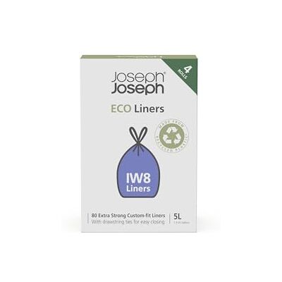 Joseph Joseph IW8 Eco Vuilniszakken van gerecycled kunststof, keukenafvalzakken met schuifgreep, zeer robuust, 80 zakken, 5 liter Joseph Joseph IW8 Eco Vuilniszakken van gerecycled kunststof, keukenafvalzakken met schuifgreep, zeer robuust, 80 zakken, 5 liter