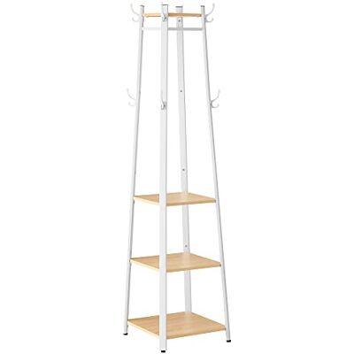 VASAGLE Kapstok met 8 dubbele haken, 4 planken, metalen frame, voor jassen, tassen, hal, slaapkamer, eiken en wit LCR080W09 VASAGLE Kapstok met 8 dubbele haken, 4 planken, metalen frame, voor jassen, tassen, hal, slaapkamer, eiken en wit LCR080W09