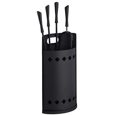 Relaxdays Open haard, modern, 5-delige set met emmer, pook, asschep, bezem en tang, zwart Relaxdays Open haard, modern, 5-delige set met emmer, pook, asschep, bezem en tang, zwart