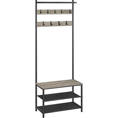 VASAGLE HSR411B02 Kapstok met schoenenrek, 9 afneembare haken, bovenste stang, industriële stijl, voor entree, slaapkamer, grijs en zwart, 32,2 x 64 x 180 cm VASAGLE HSR411B02 Kapstok met schoenenrek, 9 afneembare haken, bovenste stang, industriële stijl, voor entree, slaapkamer, grijs en zwart, 32,2 x 64 x 180 cm
