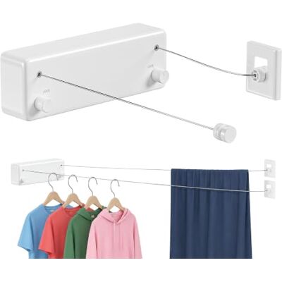 JOOM Droogrek van roestvrij staal, 4,2 m, uittrekbaar, verstelbaar, met intrekbare touw, voor badkamer, tuin, weerstand, droogrek JOOM Droogrek van roestvrij staal, 4,2 m, uittrekbaar, verstelbaar, met intrekbare touw, voor badkamer, tuin, weerstand, droogrek