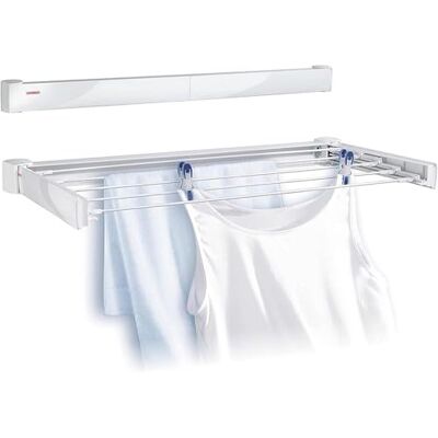 Leifheit Telegant 72 Protect wasrek, wanddroogrek, uitklapbare wasdroger met 8 stangen van 90 cm, stevig wasrek voor binnen en buiten Leifheit Telegant 72 Protect wasrek, wanddroogrek, uitklapbare wasdroger met 8 stangen van 90 cm, stevig wasrek voor binnen en buiten