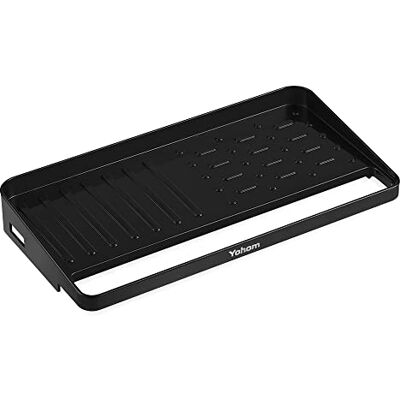 YOHOM Sponshouder voor gootsteen, keuken, met zuignap, sponshouder, opslag voor organizer, keukenspons, 2-in-1, met vaatdoekhouder, zwart, kunststof YOHOM Sponshouder voor gootsteen, keuken, met zuignap, sponshouder, opslag voor organizer, keukenspons, 2-in-1, met vaatdoekhouder, zwart, kunststof