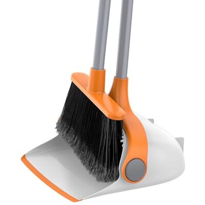 MR.SIGA Stofbezem en schep, schep en bezem met lange verstelbare handgreep, bezem zonder bukken voor binnen en buiten, wit en oranje MR.SIGA Stofbezem en schep, schep en bezem met lange verstelbare handgreep, bezem zonder bukken voor binnen en buiten, wit en oranje