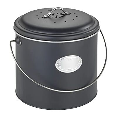 WENKO Nero compostemmer 6 liter van metaal, deksel met siliconen ring, met 3 actieve koolfilters voor geurneutralisering, etiketteringsplaat, afmetingen (b x d x h): Ø 22,5 x 22,5 cm, zwart WENKO Nero compostemmer 6 liter van metaal, deksel met siliconen ring, met 3 actieve koolfilters voor geurneutralisering, etiketteringsplaat, afmetingen (b x d x h): Ø 22,5 x 22,5 cm, zwart