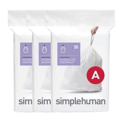 simplehuman CW0250 code A, op maat gemaakte vuilniszakken, 3 x 30 stuks (90 zakken), kunststof wit simplehuman CW0250 code A, op maat gemaakte vuilniszakken, 3 x 30 stuks (90 zakken), kunststof wit